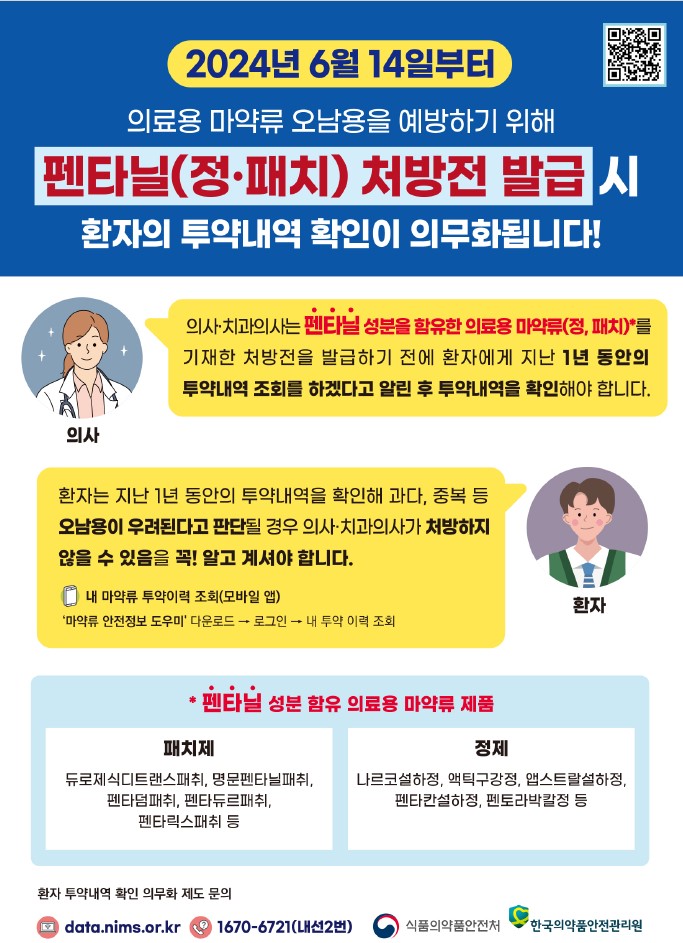 펜타닐 성분 함유 의료용 마약류(정·패치) 투약내역 확인 의무 안내 이미지 1